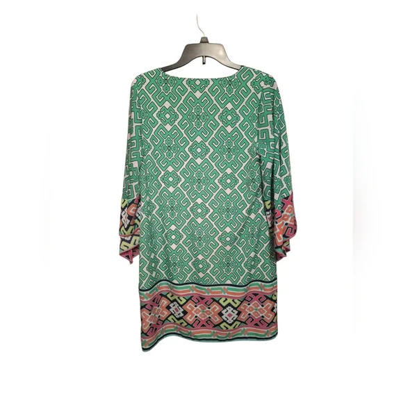 Crown & Ivy Colorful Abstract Geometric Scarf Sleeved Dress Ladies 8 Lunch date - Picture 2 of 5